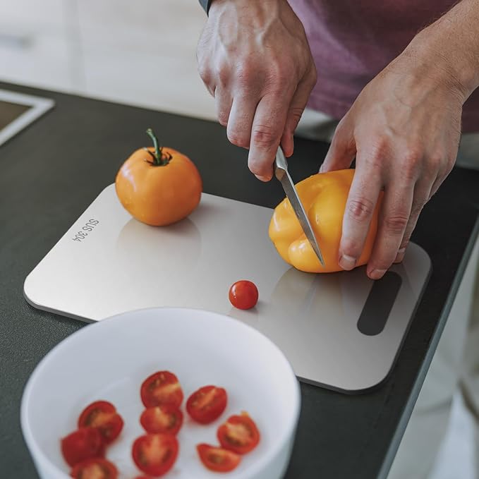 2 Pcs Stainless Steel Cutting Board for Kitchen 304 Steel Chopping Dishwasher Safe Metal Cutting Board Set for Kitchen Meat Fruit Vegetable (13.4"x9",11.8"x7.9")