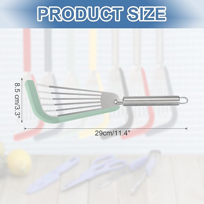 uxcell Stainless Steel Fish Spatulas with Handle Kitchen Cooking Spatula for Egg, Fish, Pancake Green