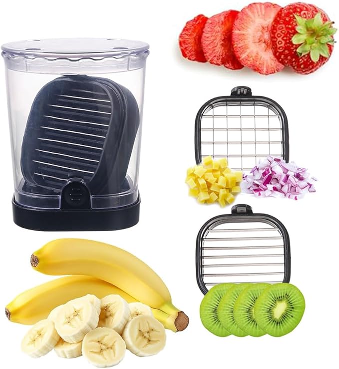 Strawberry Slicer, Fruit Slicer Cup with Push Plate, Grape Cutter Cup Slicers Kitchen Gadget for Egg Kiwi Banana Cucumber, Strawberry Slicers Cutter Tool for Fruits Vegetables (Black, One Size)