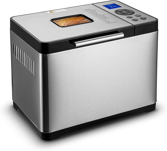Happybuy Bread Maker, Dough Machine(19-in-1 2LB), Nonstick Ceramic Pan Automatic Breadmaker with Gluten Free Setting, Whole Wheat Bread Making, Digital, Programmable, 3 Loaf Sizes, 3 Crust Colors