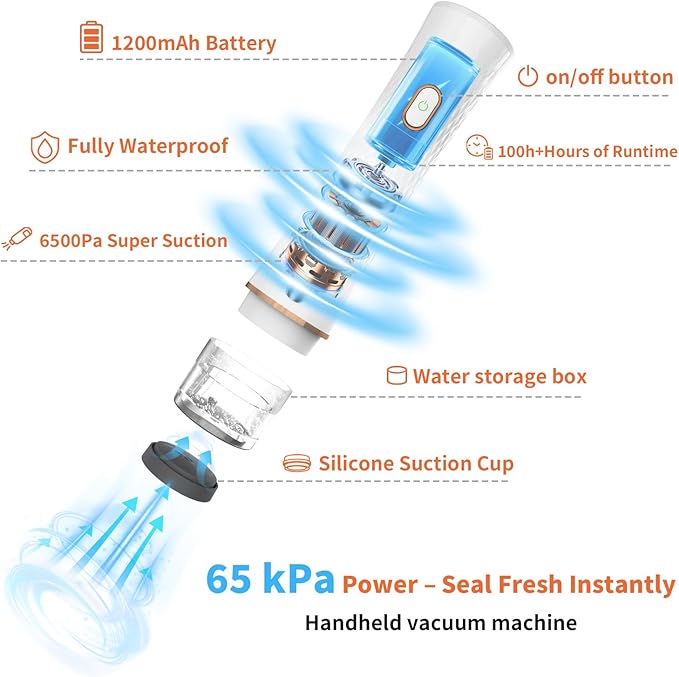 Vacuum Sealer for Food – Keeps Food Fresh up to 10× Longer, Cordless & rechargeable & strong suction for storage & sous vide(Handheld Vacuum Sealer + 20 Reusable Vacuum Bags)