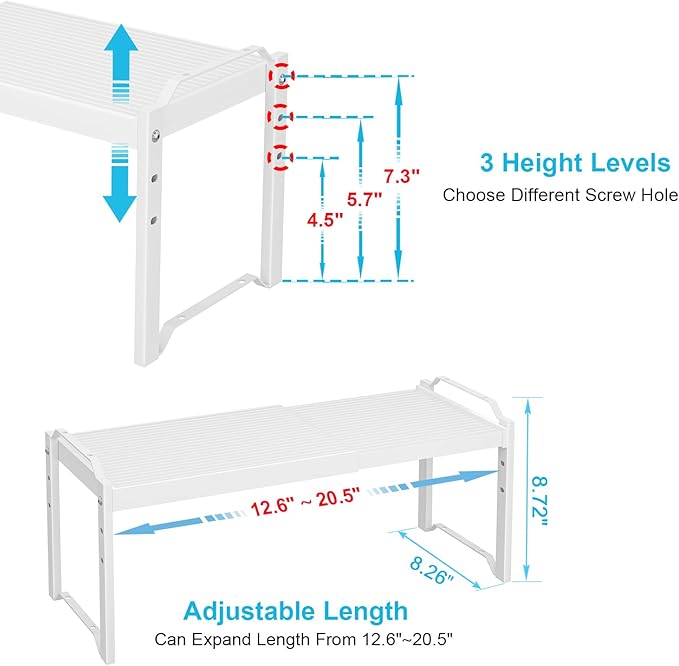 X-cosrack 2 Pack Expandable Kitchen Cabinet Shelf Organizer, Stackable Adjustable Storage Shelves for Pantry Cupboard Kitchen Counter, 20LBS Loading Capacity, Size: W*D*H=20.5 * 8.26" * 8.72"