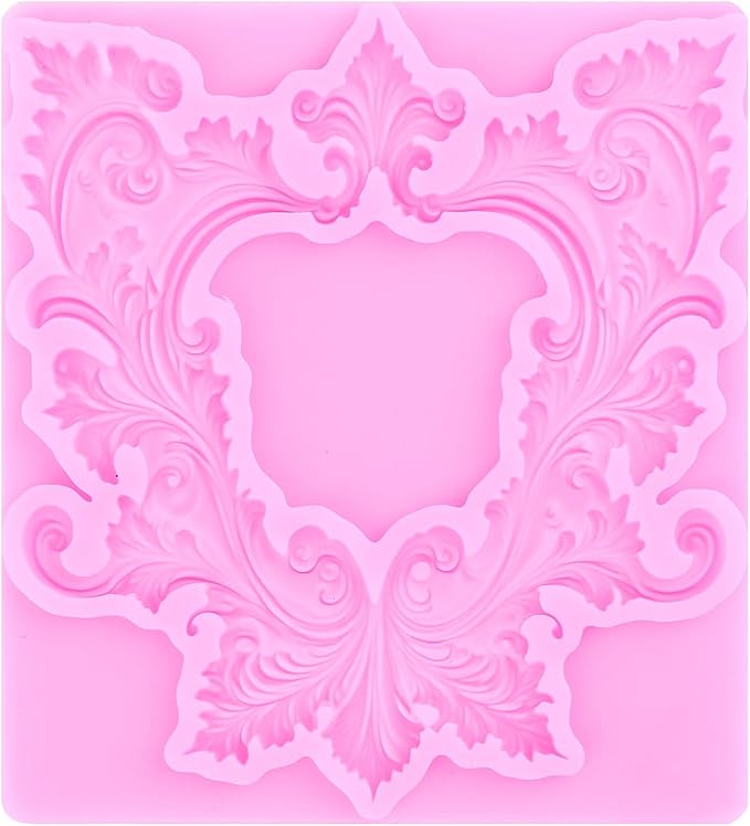 Mujiang Baroque Photo Frame Fondant Molds Picture Frame Silicone Mold Vintage Mirror Frame Molds for Cake Decoration Cupcake Topper Chocolate Candy Polymer Clay Gum Paste Set of 4