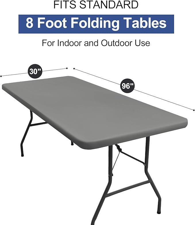 homing Rectangle Table Cloth Cover, Waterproof Polyester Elastic Fitted Tablecloth, Fits for 8 Foot Folding Tables, Washable Table Protector for Picnic, Camping, Outdoor (Grey, 30" x 96")