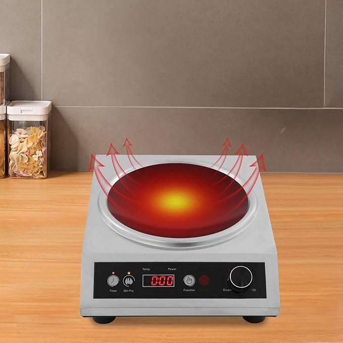 1800W Electric Wok Used for Home and Commercial, Induction Wok with Concave Surface Strong Power Dual Control Mode 10 Power and Temp 24H Timer Induction Cooktop For Cooking