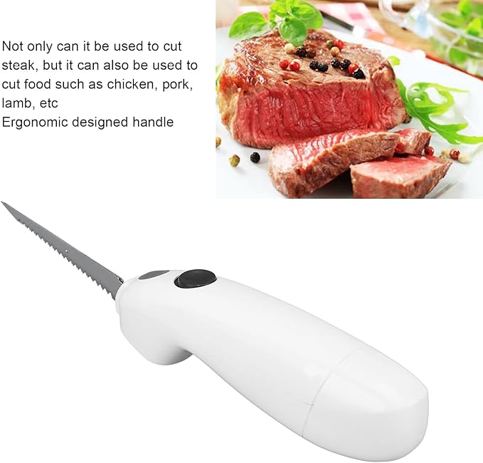 Cordless Electric Fillet Knife, Battery Powered Portable Electrical Food Cutter for Carving Steak, Pork, Chicken, and Bread, Removable Reciprocating Serrated Stainless Steel Blades