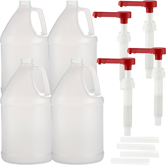 Rani Containers | 1 Gallon HDPE Plastic Jug with Reshipper Box & Pump Dispenser | Home & Commercial Use, Containers for Water, Sauces, Food, Soaps, Detergents, Liquids | Made in USA - Pack of 4