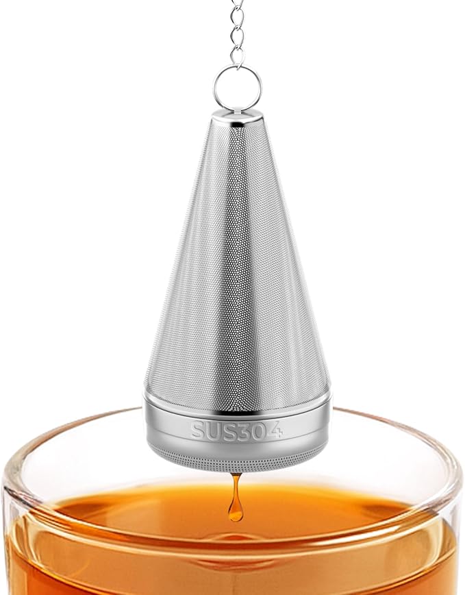 Cone Tea Infusers for Loose Leaf Tea, 304 Stainless Steel Tea Strainer Fine Mesh, 1.8” x 3” Loose Leaf Tea Steeper with a Drip Tray