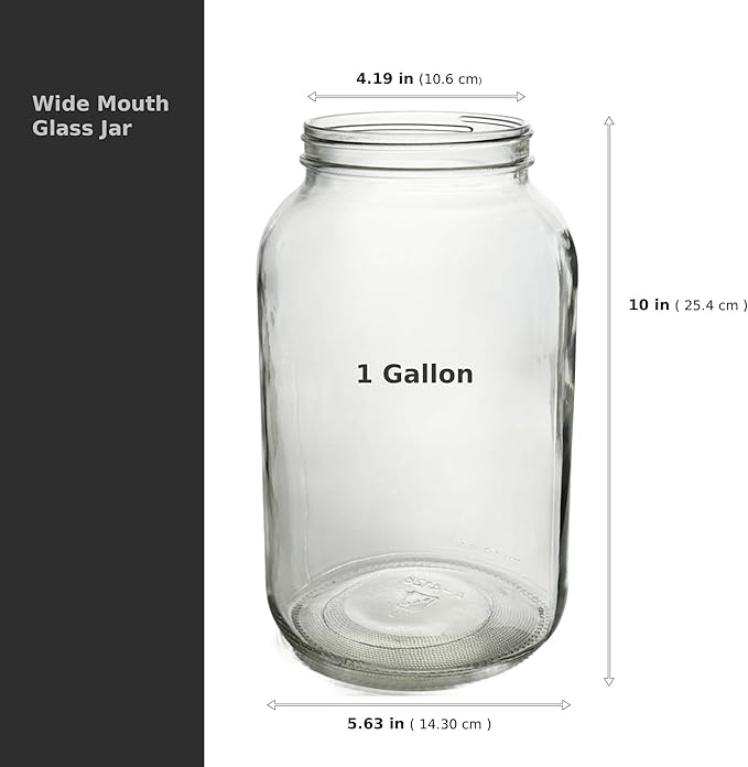 North Mountain Supply 1 Gallon Glass Jar Wide Mouth with Black Plastic Lid - USDA, BPA-Free, Made in the USA - for Fermenting, Storing, Canning, and Much More!