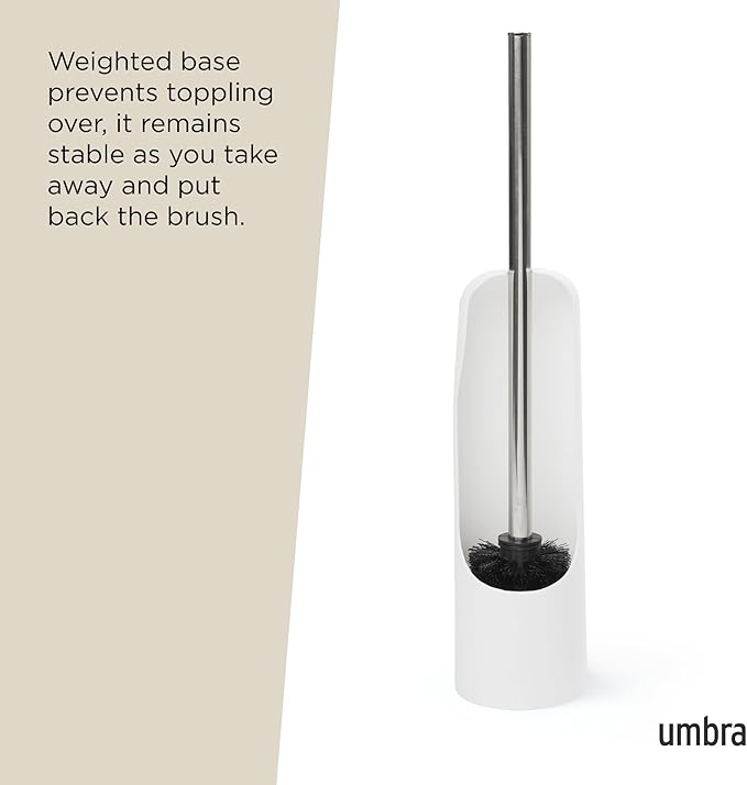 Umbra Touch Toilet Brush with Holder/Stand – Durable, Slim Cleaning Tool with Dense Bristles – Removes Stubborn Stains, White