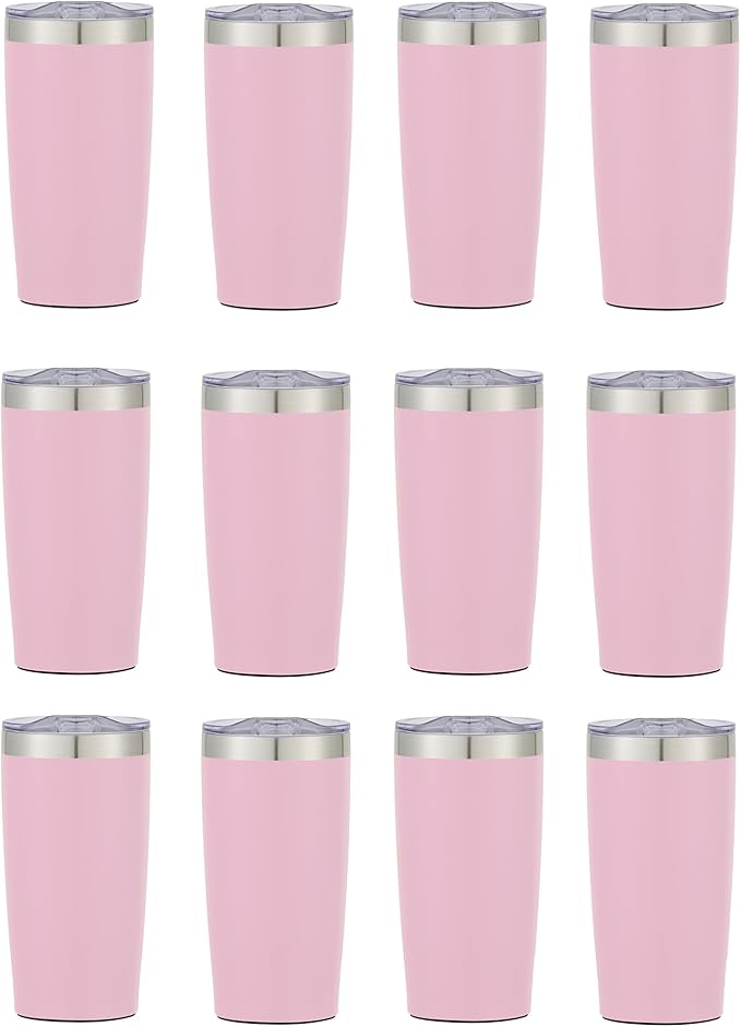 12 Ct of 20 Oz Two-Tone Himalayan Stainless Steel Tumbler with Lid – Pink – Customizable Insulated Cups for Water, Coffee, Hot & Iced Drinks – Great for DIY, Events, Work