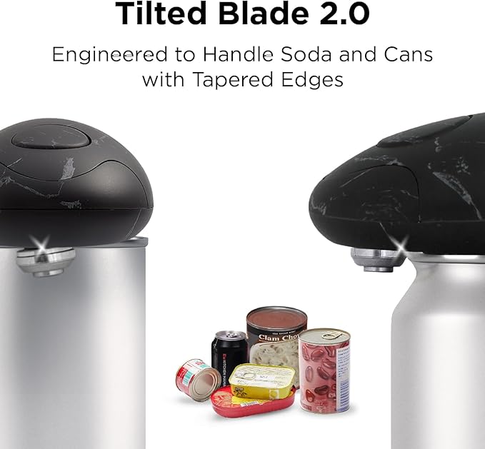 Kitchen Mama Auto 2.0 Electric Can Opener: Blade Opens Almost Any Can Pop or Soda Can - Automatic, Hands Free, Safe, Smooth Edge, Lid Remover, Battery Operated, Cordless, YES YOU CAN (Marble Black)
