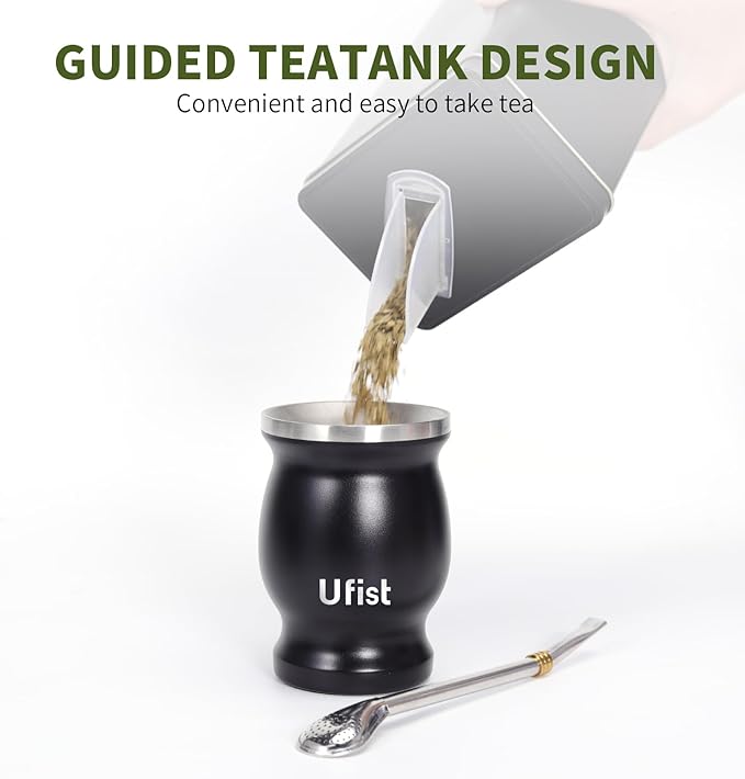 Yerba Mate Set with 34 oz Insulated Bottle, 8.4 oz Gourd Cup, Bombilla Straws, Tea Container, Stainless Steel (Argentina)