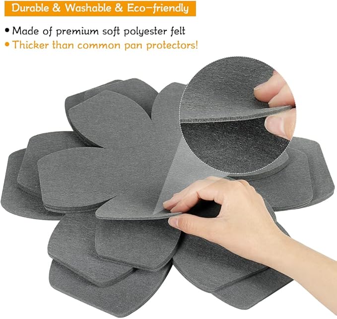BYKITCHEN Larger & Thicker Pan Pot Protectors, Set of 12 and 3 Different Sizes, Felt Pan Separators, Gray Pot Dividers Protectors for Stacking and Protecting Your Cookware