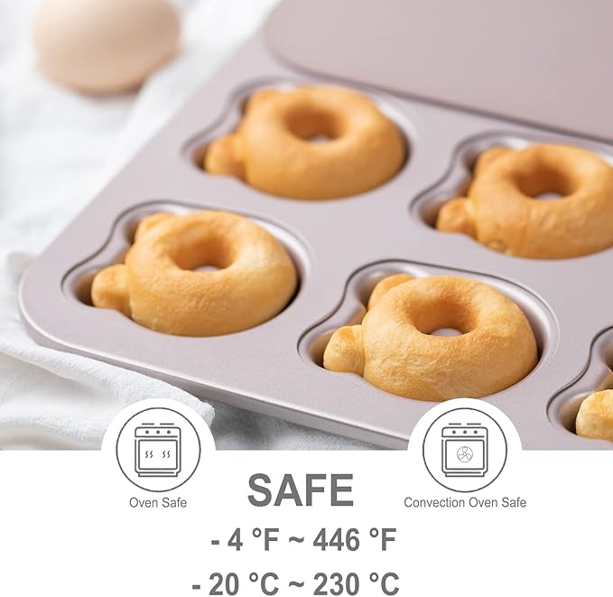 CHEFMADE Donut Mold Cake Pan, 12-Cavity Non-Stick Bear-shaped Doughnut Bakeware for Oven Baking (Champagne Gold)
