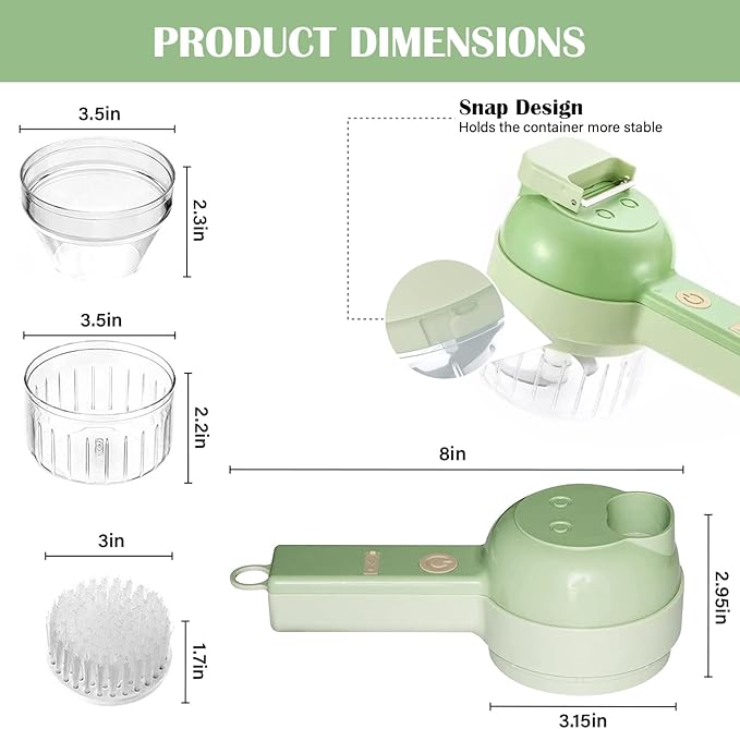 Arigold 4 in 1 Vegetable Chopper: Cordless Mini Chopper, Food Dicer, garlic mincer & garlic chopper - Versatile Vegetable Slicer, Dicer, grape cutter. comes with Egg & Cream Beater. (Green 1Speed)