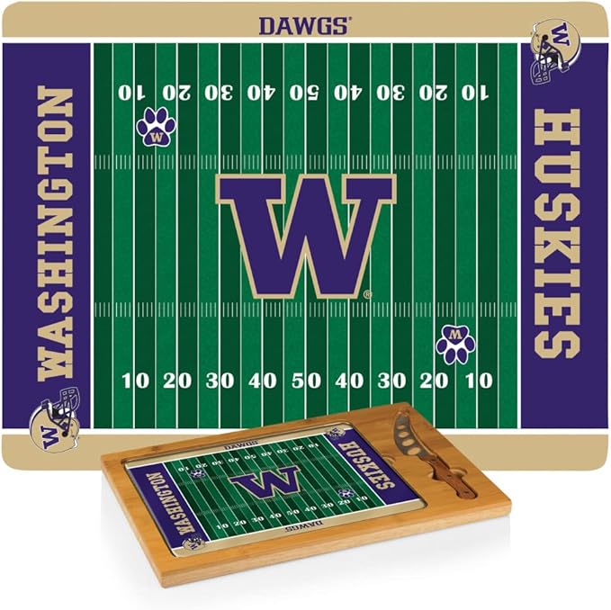 PICNIC TIME NCAA Icon Glass Top Cutting Board & Knife Set, Cheese Boards Charcuterie Boards, Serving Platter, (Parawood & Bamboo)