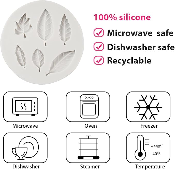 Leaf Silicone Mold Maple Leaf Fondant Mold Rose Leaf Molds Fern Leaves Candy Molds For Cake Decoration Cupcake Topper Chocolate Polymer Clay Gum Paste Set of 6