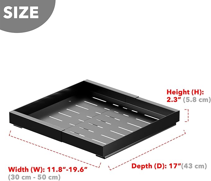 SpaceAid Pull Out Cabinet Organizer, 1 Pack Expandable 11.8"-19.6" (Need to Pull to Widen) Heavy Duty Pull-Out Drawer with Adhesive Tape for Kitchen Storage Cabinets (Black, 17" Deep)