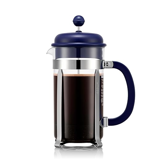 Bodum 34oz Caffettiera French Press Coffee Maker with Reusable Stainless Steel Filter, BPA-Free Plastic Carafe, Midnight Blue