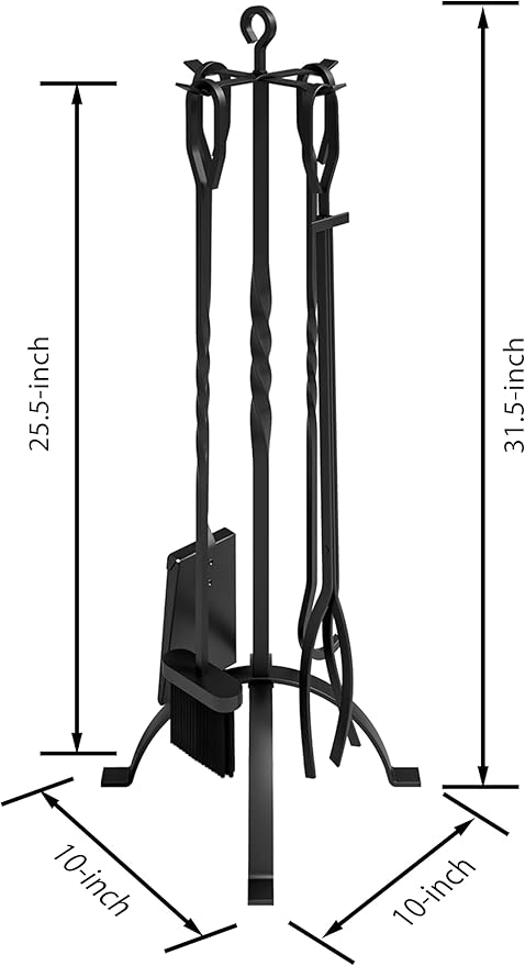 Fire Beauty 5 Pieces Fireplace Tools Sets Fireplace Accessories Tools Holder with Handles Tools for Indoor Fireplace Decor Outdoor Fire Pit Modern Tool(Black)