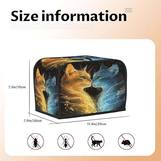 Animal Cat Fire Toaster Cover 2 Slice Dust and Fingerprint Protection Toaster Bread Maker Covers Washable Kitchen Small Appliance Covers for Kitchen Accessories Decor Bakeware Women Gift