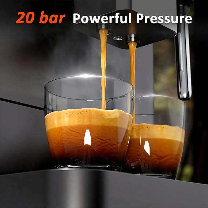 Kndko Automatic Espresso Machine, 20 Bar Coffee Maker with Grinder and Milk Frother Steam Wand, All-in-One Grind and Brew Coffee Maker, Auto Self-Cleaning, Cappuccino & Barista-Style