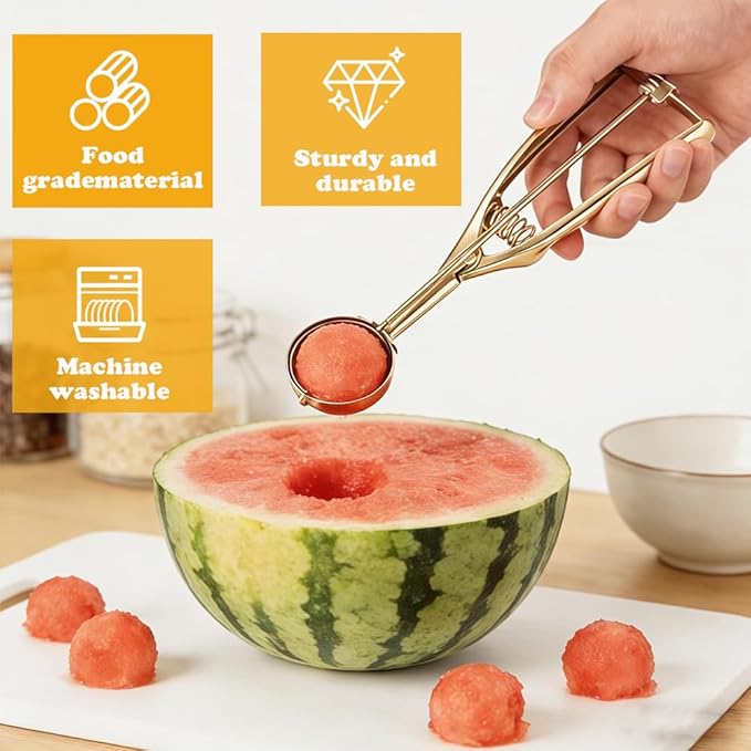 Gold Ice Cream Scoop 304 Stainless Steel Cookie Scoops for Baking Melon Baller with Trigger 3 Sizes (Gold, M)