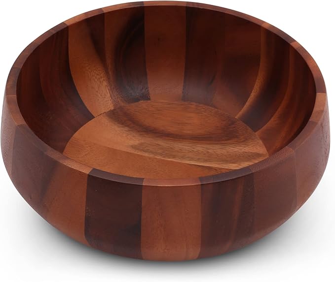 Arthur Court Acacia Wood Serving Bowl for Fruits or Salads Modern Round Shape Style 4.5 inch Tall x 11 inch Diameter Wooden Single Bowl