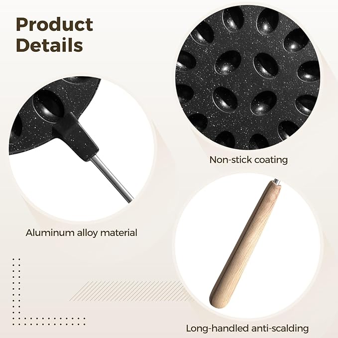16-Cavity Nonstick Walnut Cookie Maker, Oreshi Mold with Long Wooden Handle, Russian Oreshki Baking Iron, Aluminum Alloy Dessert Pan