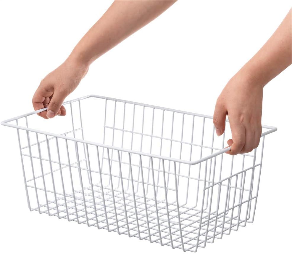 SANNO Large Freezer Baskets Metal Storage Organizer Bin Basket Wire Storage Basket for Kitchen Pantry Bathroom Set of 3 Large Metal Farmhouse Food Fruit Produce Organizer Bins