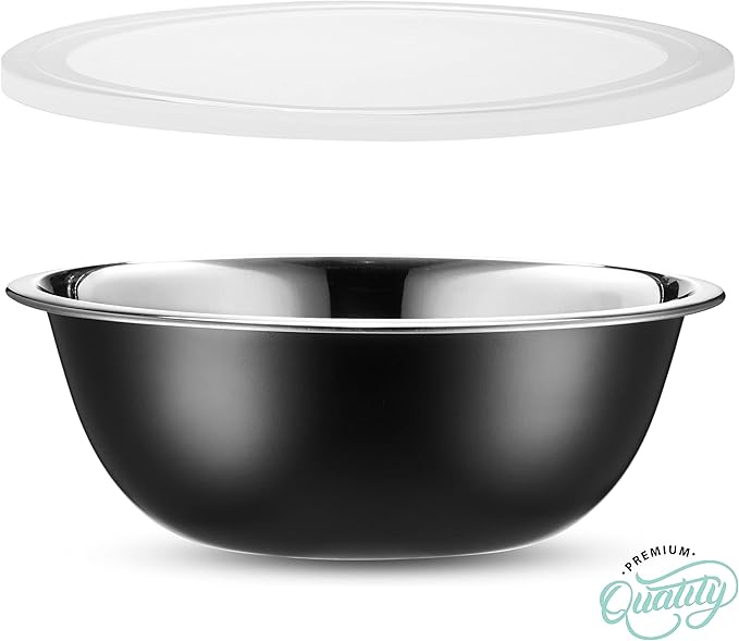 WHYSKO Stainless Steel Mixing Bowl Set, 10 Piece Stainless Steel Mixing Bowls with Lids Set for Food Prep Storage and Serving, Dishwasher Safe for Kitchen Baking Cooking, Black