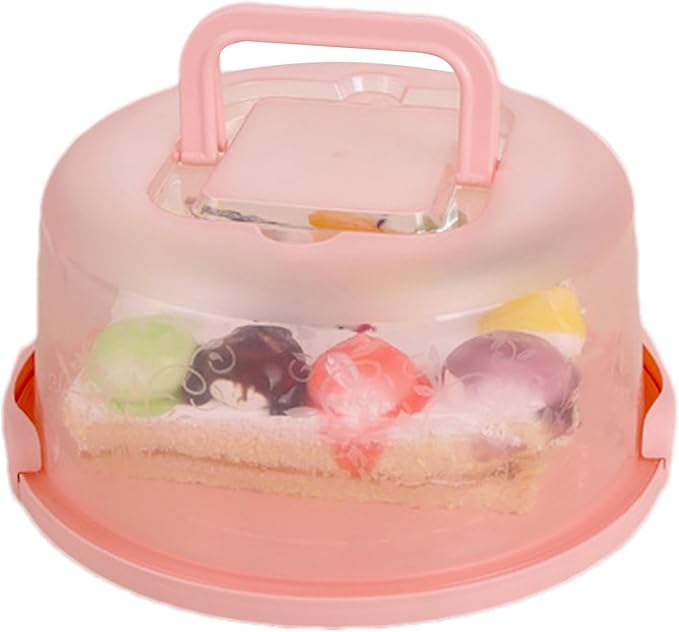 Generic Pink Modern Vibrant Cake Carrier with Handle - Rectangular with Domed Lid, 10.24 x 8.66 x 4.92 inches, 1350cc, BPA Free, Food Grade, Reusable, Dishwasher Safe