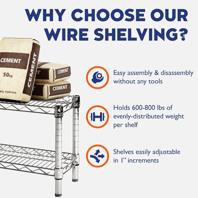 Shelving Inc. 14" d x 36" w Chrome Wire Shelving with 2 Tier Shelves, Weight Capacity 800lbs Per Shelf