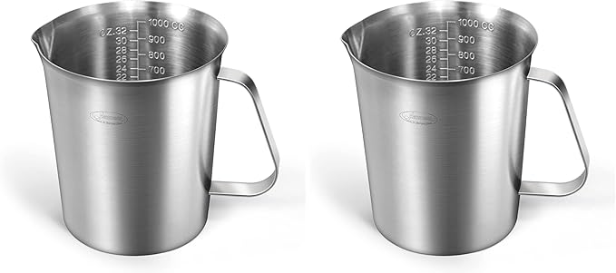 Newness Measuring Cup, [Upgraded, 3 Measurement Scales, Including Cup Scale, ML Scale, Ounce Scale], Stainless Steel Measuring Cup with Marking with Handle, 32 Ounces (1.0 Liter, 4 Cup) (Pack of 2)