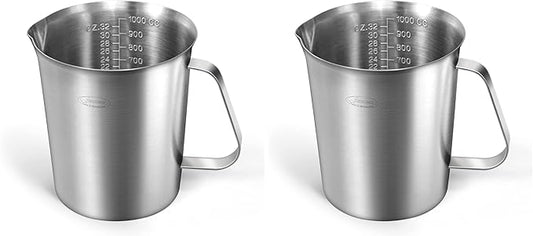 Newness Measuring Cup, [Upgraded, 3 Measurement Scales, Including Cup Scale, ML Scale, Ounce Scale], Stainless Steel Measuring Cup with Marking with Handle, 32 Ounces (1.0 Liter, 4 Cup) (Pack of 2)