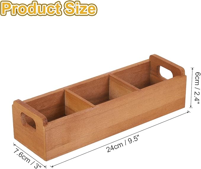 uxcell Tea Bag Organizer, 3 Compartments Pine Wood Tea Box with Handle, Tea Storage Organizer Holder for Tea Bags, Beverage Supplies Sugar Packet, Brown