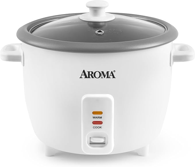 AROMA® Rice Cooker, 8-Cup (Uncooked) / 16-Cup (Cooked), Pot-Style Rice Cooker and Soup Warmer with One-Touch Control, 4 Qt, White, ARC-368NG