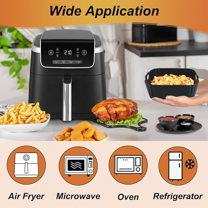 BYKITCHEN Air Fryer Silicone Liners for Ninja Air Fryer Pro 5 QT AF141, Ninja AG301, Cosori 5QT/6QT & Other 4.5-6.5 QT Airfryer, 8.5in Square Air Fry Liners, Airfryer Accessories(Set of 2)