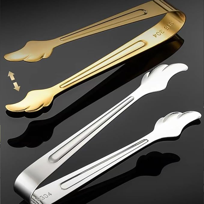 2 Pack Mini Tongs for Appetizer, 4.16 Inch Stainless Steel Ice Tongs Mini Sugar Tongs for Coffee Bar Tea Party Desserts Party Sugar and Ice Bucket(Gold)