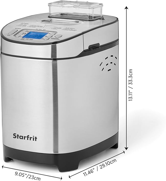 Starfrit Electric Bread Maker - 2lb Loafs - Non-Stick Removable Pan - Automatic Nut Dispenser - 13 Preset Programs - 550W