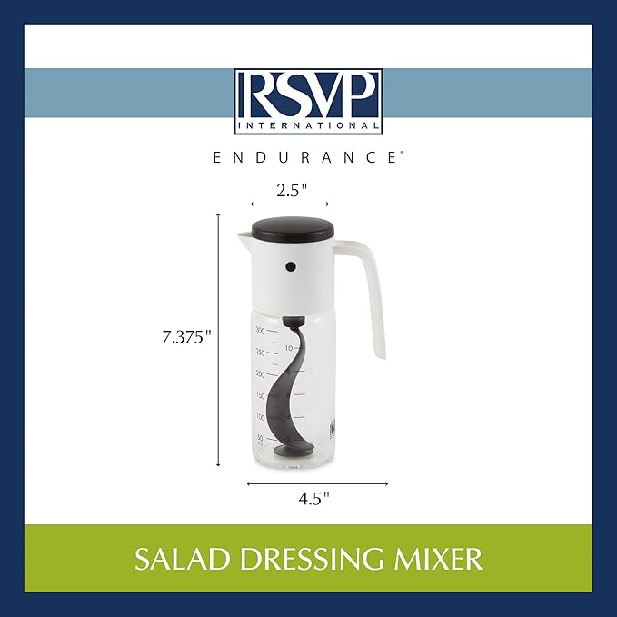 RSVP International Kitchen Accessories Collection Oil & Dressing, Mixer, 1.25 Cup Capacity, Glass Bottom