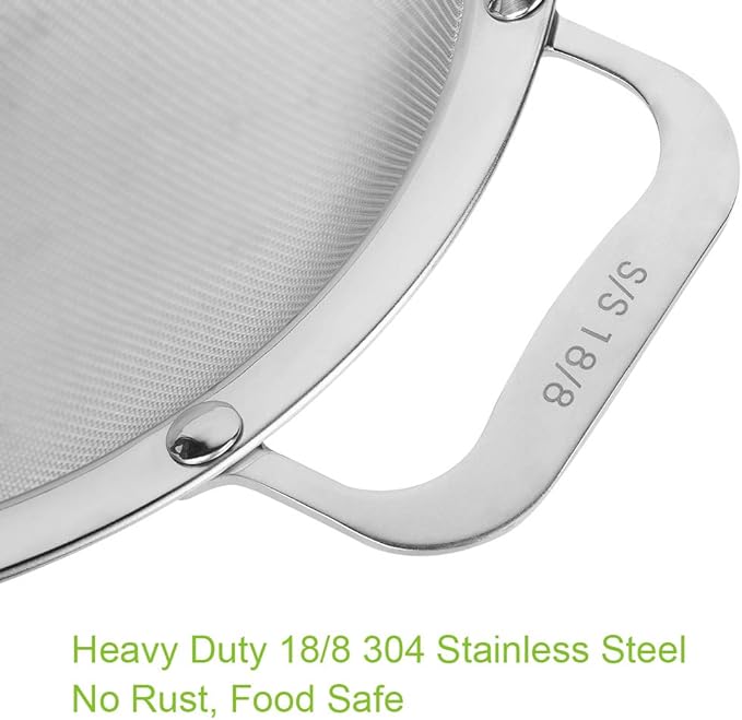 9" Large Mesh Strainer, Stainless Steel 18/8 Extra Fine Quinoa Sieve, with Solid Sturdy Handle, Flour Filter with Wider Hook
