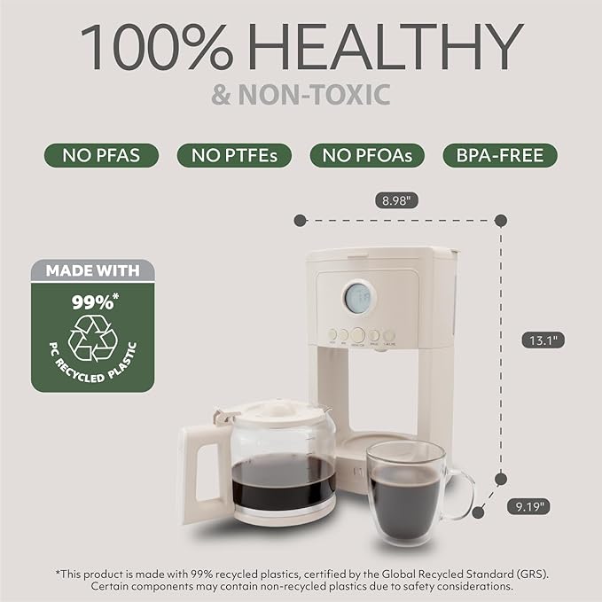 WILLOW Eco Series 12 Cup Drip Coffee Maker, 24 HR Programmable Coffee Maker with Glass Coffee Pot, Removable Filter Basket, Keep Warm Function & Auto Shut-off, Coffee Machine with Digital Display