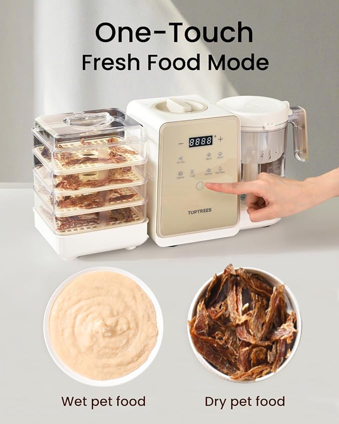 Pet Fresh Maker - Food Processor with Recipe for Dog Treats, DIY Cat Churu, Crunchy Treats, 10 Types of Homemade Pet Foods for Dog Birthday,7-in-1 Cooking Machine with Easy One-Step Touch Panel