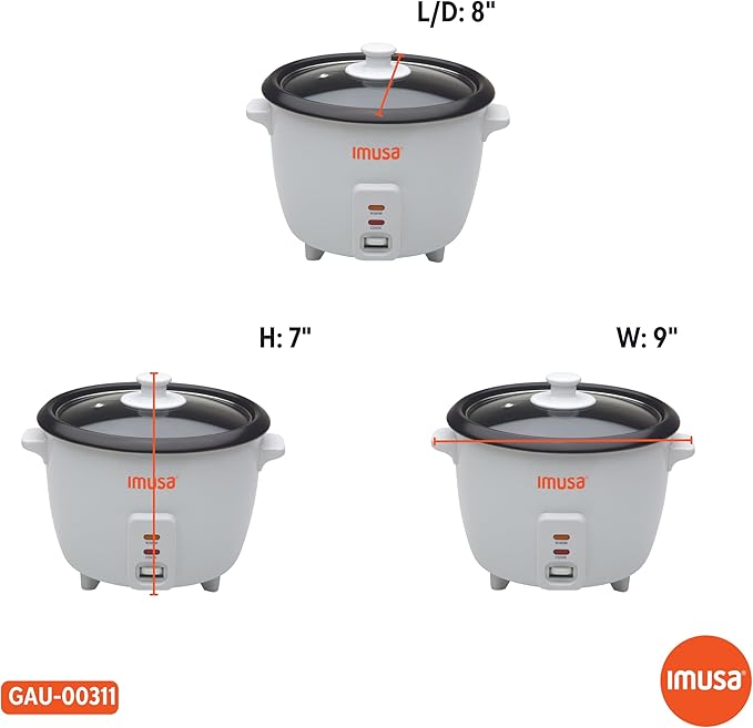 IMUSA Mini Electric Rice Cooker 6 Cup Cooked 3 Cup Uncooked – Ceramic Nonstick Pot, Small Multi Cooker for Rice, Quinoa, Oatmeal, Stew – Keep Warm – Compact for Dorm RV Kitchen