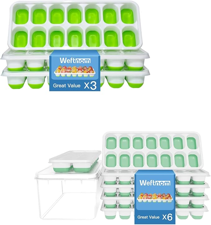 Ice Cube Trays with Lid and Bin, Silicone Plastic Ice Cubes Trays 9 Pack, Stackable Molds for Freezer, Storage Iced Bucket Kits BPA-Free and Odor-Free