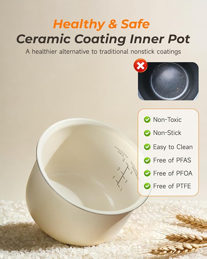 Feekaa Rice Cooker Small, 3-Cup Uncooked / 6-Cup Cooked, Compact Mini Rice Cooker Small Kitchen with Ceramic Coated Inner Pot, Rice Maker with 6 Menu Options, Low Temperature Cooking, 12H Delay Timer