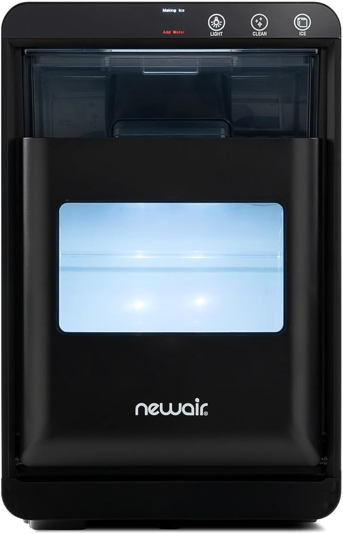 Nugget Ice Maker Countertop | 44 lbs/Day Pebble Ice Machine with Self-Cleaning | Soft Chewable Pebble & Sonic-Style Ice | Black Stainless Steel