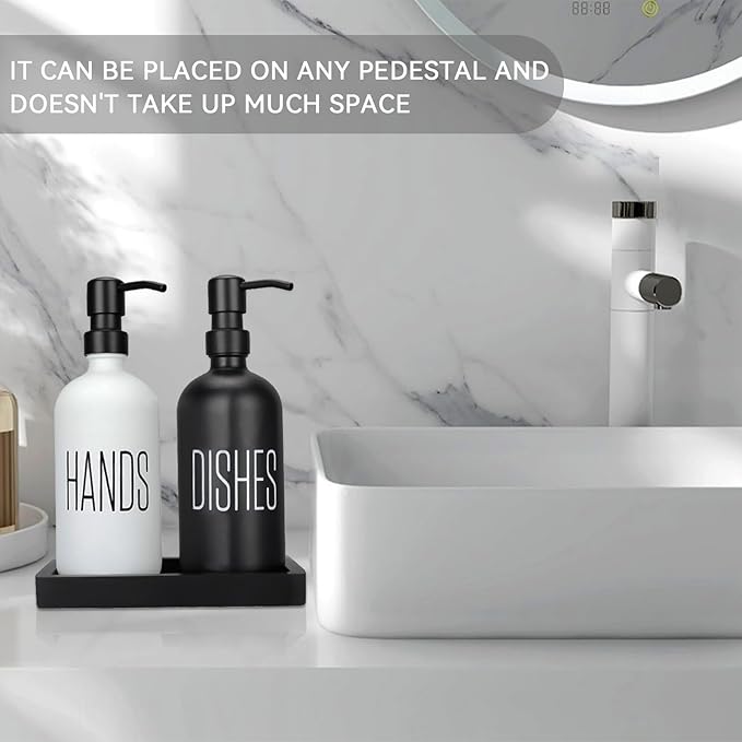 Kitchen Soap Dispenser Set with Silicone Tray, Premium Glass Hand and Dish Soap Dispenser Set for Kitchen Sink, Rustproof Stainless Steel Pump, Modern Kitchen Décor & Versatile Gift for Any Occasion